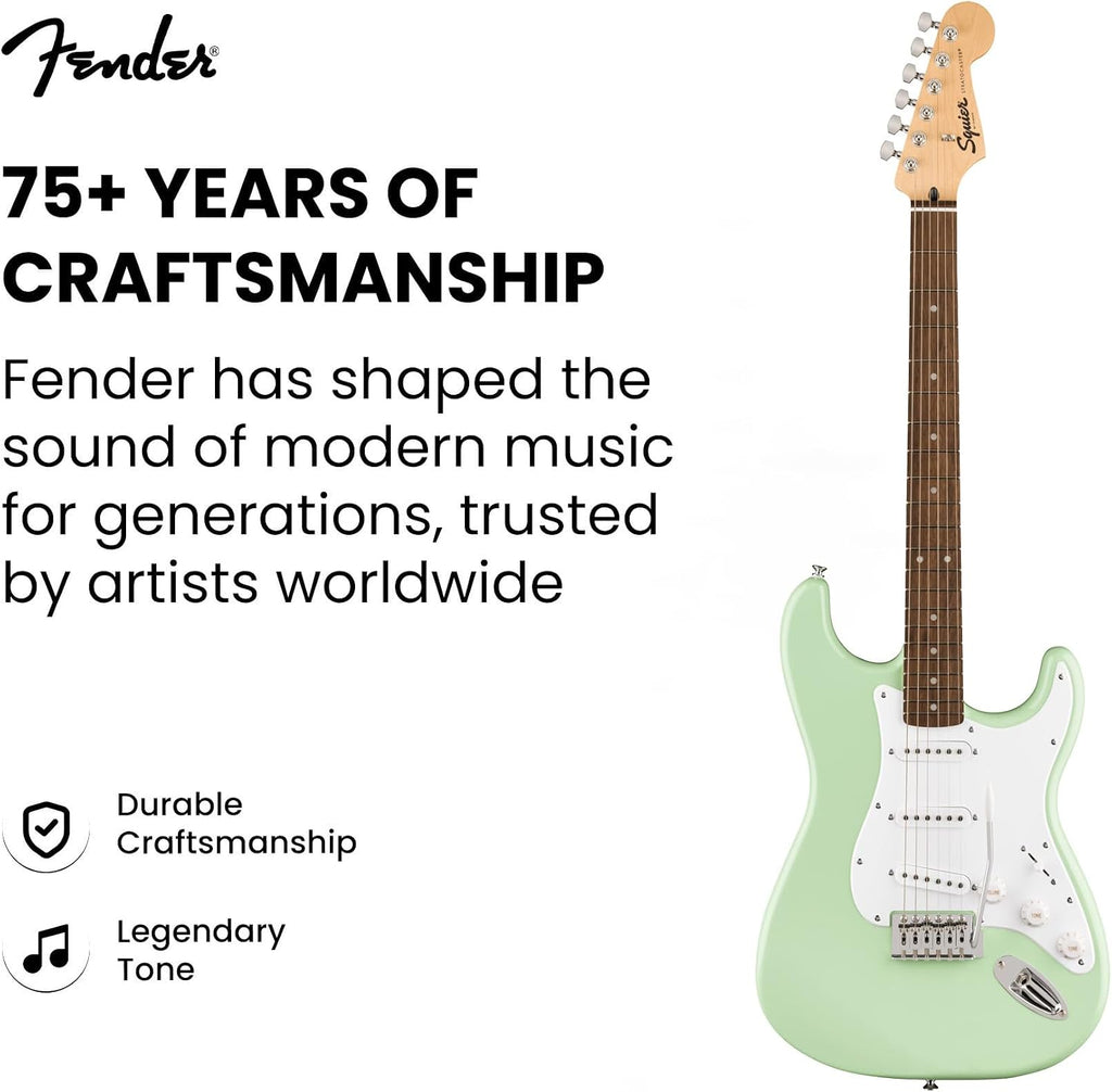 Fender Squier Sonic Stratocaster Pack - Surf Green Bundle with Frontman 10G Amp, Gig Bag, Cable, Strap, Tuner, Picks, and Austin Bazaar Guitar DVD