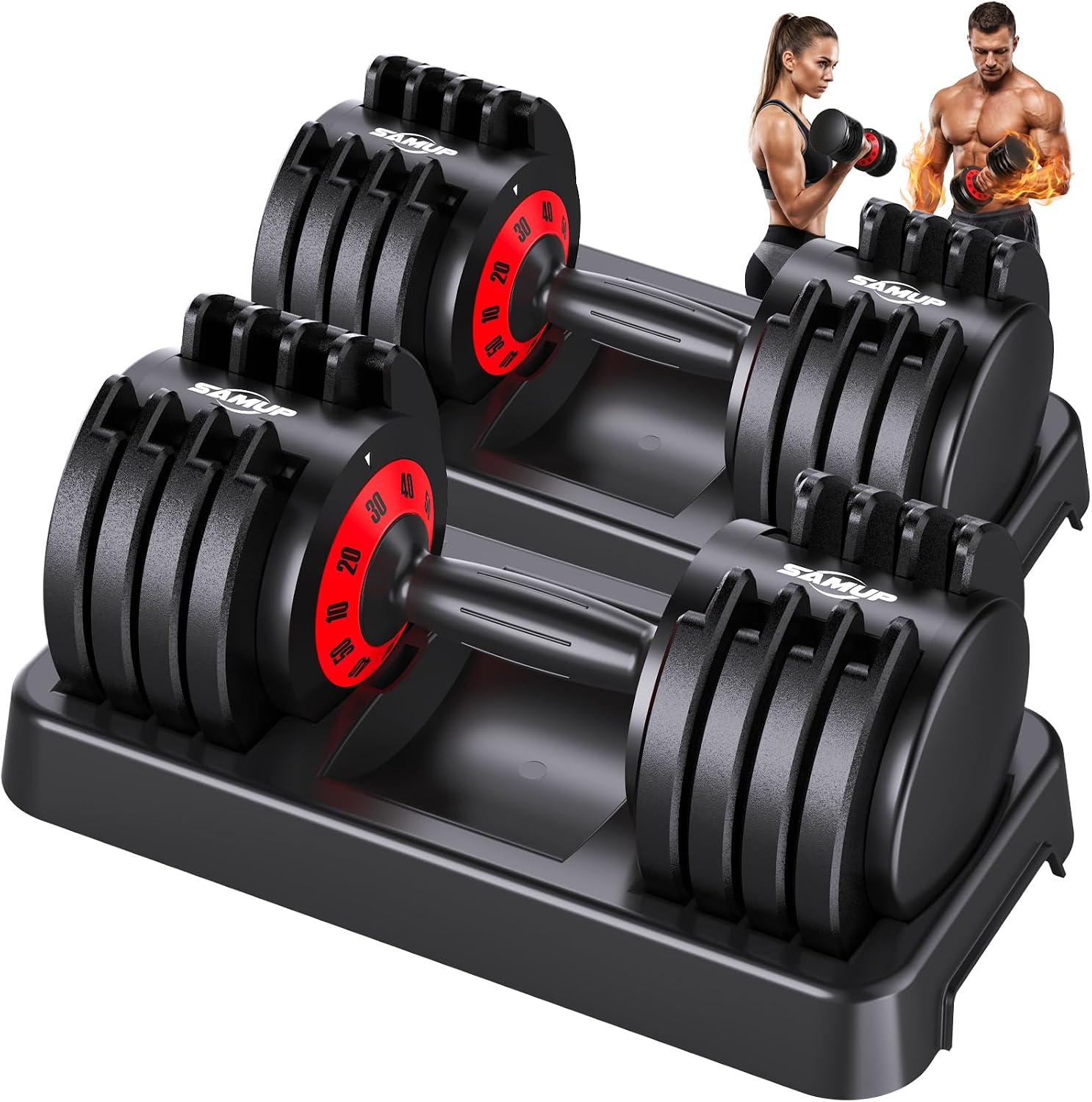 Adjustable Dumbbell Set of 2, 50LBS/100LBS Weights Dumbbell Set with Storage Box, 25lbs/50lbs Pair Adjustable Weights with Anti-slip Silicone Grip, 5-in-1/10-in-1 Quick-Lock Hand Weight Set For Home Gym Suit both Men and Women