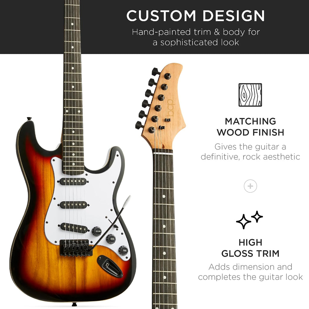 Best Choice Products 39in Full Size Beginner Electric Guitar Starter Kit w/Case, Strap, 10W Amp, Strings, Pick, Tremolo Bar - 3 Color Sunburst