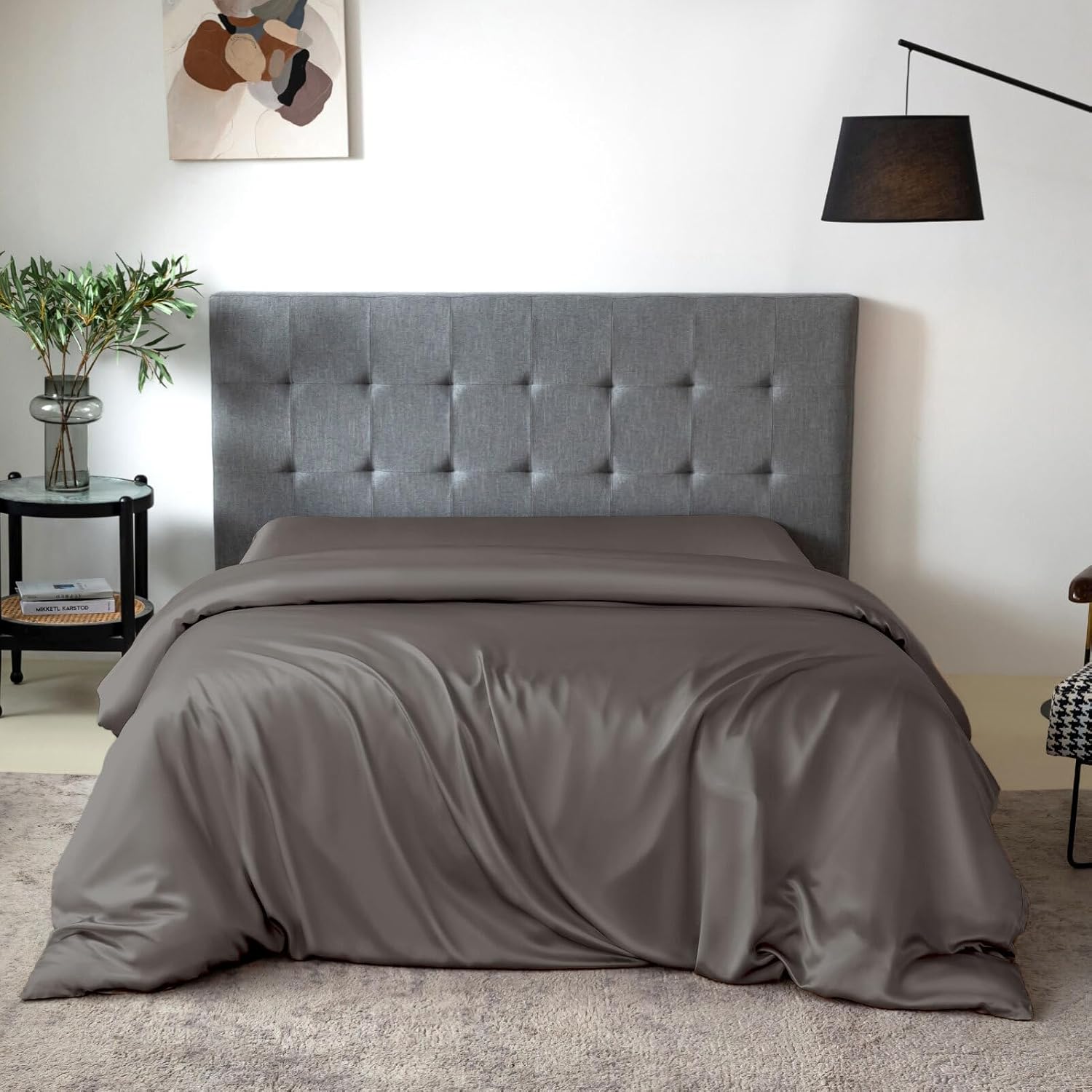 THXSILK Silk Duvet Cover, 100% 7A+ Mulberry Silk Comforter Cover, Seamless, Breathable, Easy Care Zipper Closure, 1 Duvet Cover Only - Queen, Charcoal