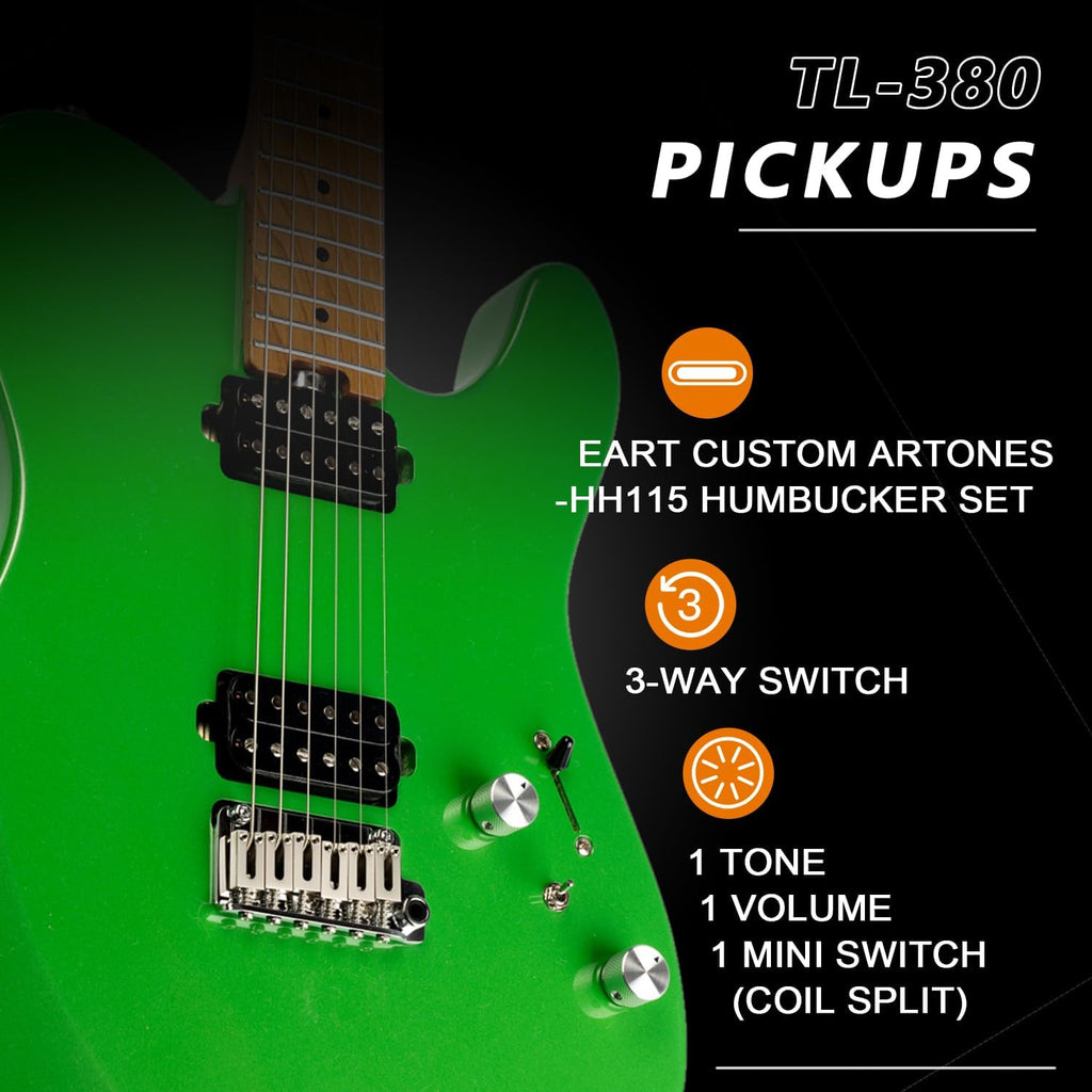 EART TL-380 Professional Electric Guitar for Versatile Players | Roasted Maple Neck & Fingerboard, Humbuckers with Coil-Split, Stainless Steel Frets, Gloss Finish