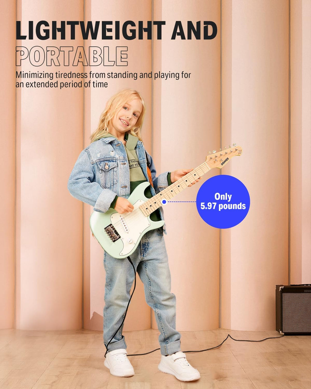 Donner 30 Inch Kids Electric Guitar Beginner Kits ST Style Mini Electric Guitar for Boys Girls with Amp, 600D Bag, Tuner, Picks, Cable, Strap, Extra Strings, DSJ-100, Green