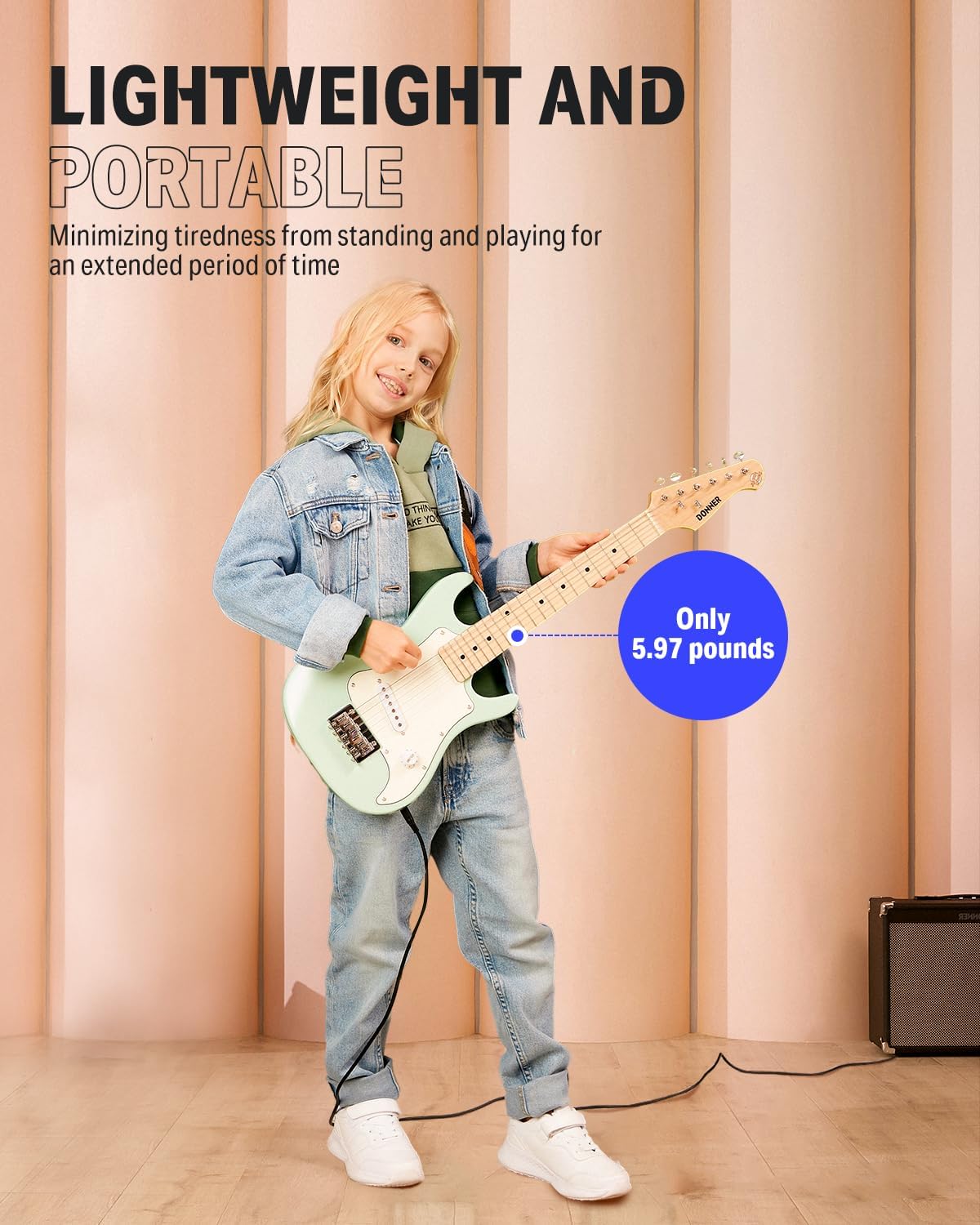 Donner 30 Inch Kids Electric Guitar Beginner Kits ST Style Mini Electric Guitar for Boys Girls with Amp, 600D Bag, Tuner, Picks, Cable, Strap, Extra Strings, DSJ-100, Green