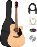 Fender FA Series Dreadnought Acoustic-Electric Guitar - Natural Bundle with Gig Bag, Strap, Strings, Picks, and Austin Bazaar Instructional DVD