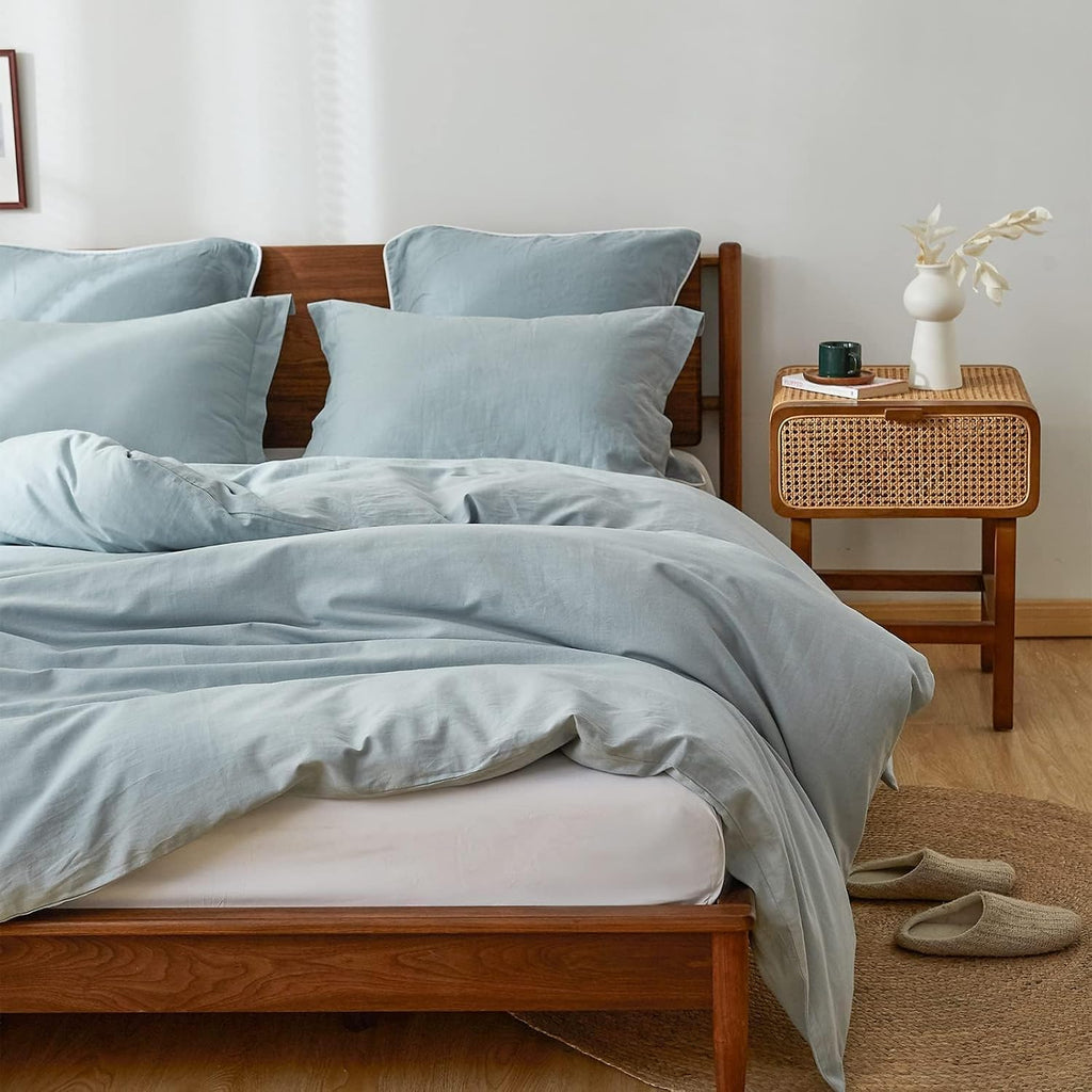Simple&Opulence 100% Linen Duvet Cover Set, 3 PCS Natural French Flax Dusty Blue Duvet Cover King Size, Breathable Soft Comfy Linen Bedding Comforter Cover with 2 Pillowcases(Dusty Blue, 104'x92')