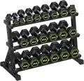 HANDBODE 3-Tier Dumbbell Rack Stand, 1000LB Capacity Storage Rack, Weight Rack for Dumbbells, Kettlebell, 390–700 lb Rubber Coated Fixed Weight Sets, Home Gym Strength Training Equipment