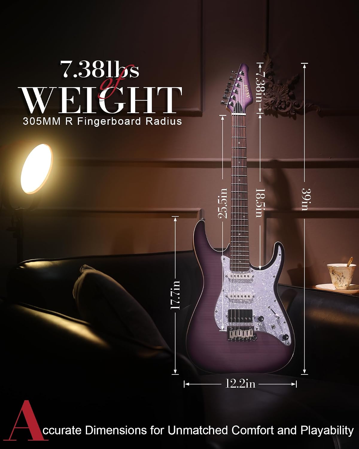 AKLOT Solid Body Electric Guitar - Flame Maple Top, HSS Alnico V Pickups with Coil-Split, Roasted Maple Neck, Locking Tuners, Veltrix Series, Violet Venom