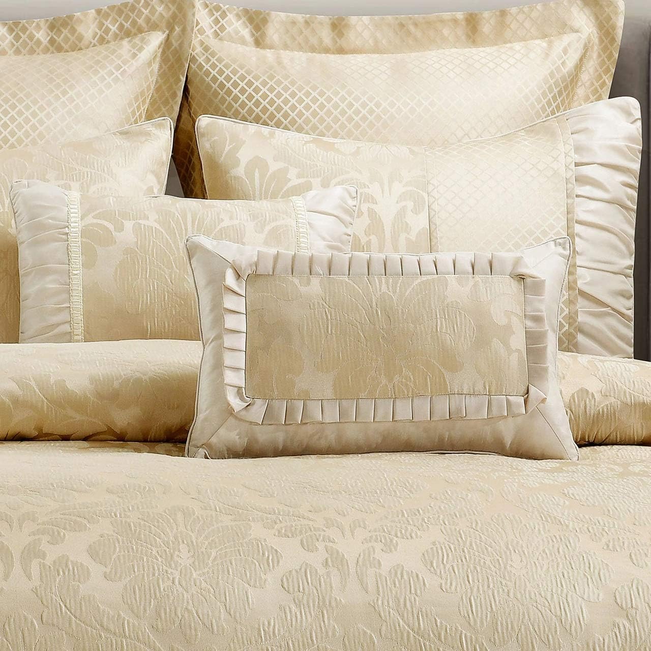 sheetsnthings Jacquard Full Size Comforter Set- 12PC Bed in a Bag Includes Sara (Beige) Duvet Cover Set, Down Alternative Comforter, Bed Sheets