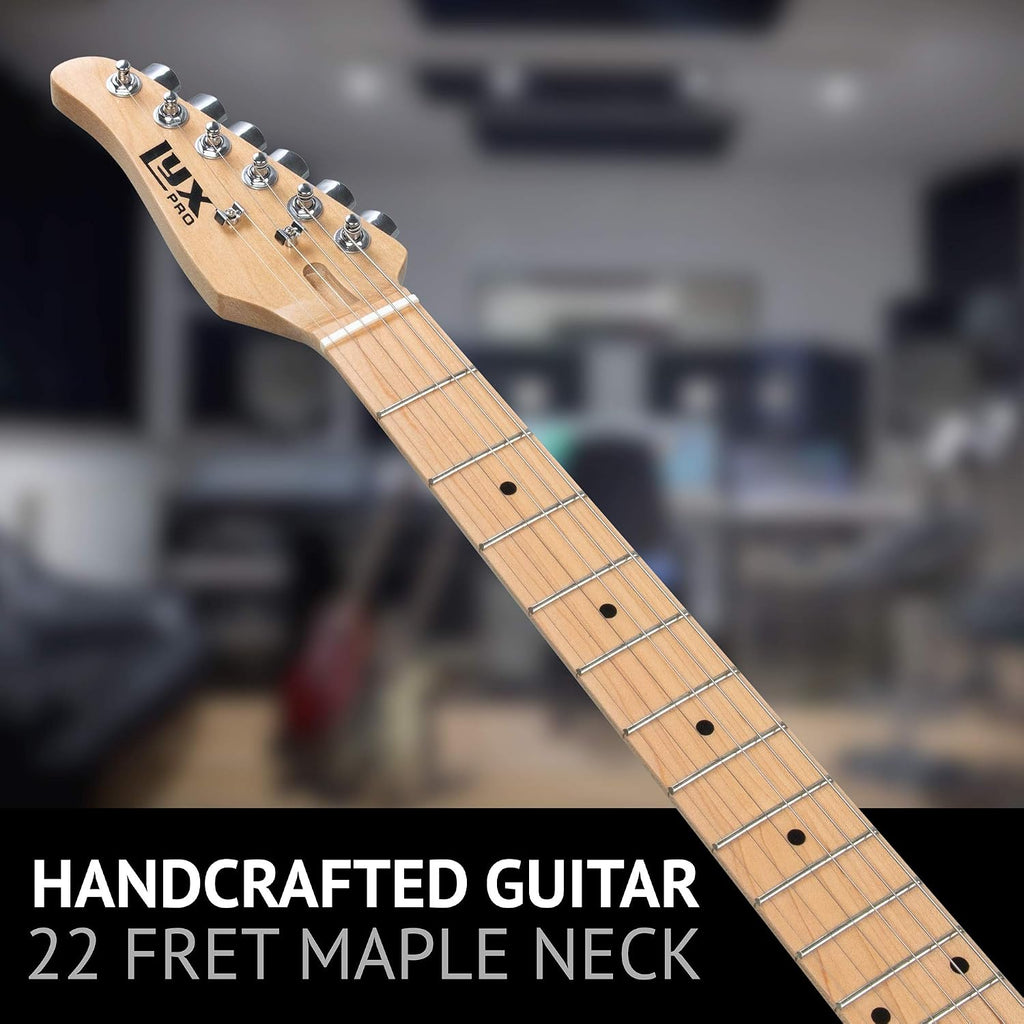 LyxPro 39' Electric Guitar Left Hand TL Series, Full-Size Paulownia Wood Body, 3-Ply Pickguard, C-Shape Neck, Ashtray Bridge, Quality Gear Tuners, 3-Way Switch & Volume/Tone Controls, 2 Picks, Natural