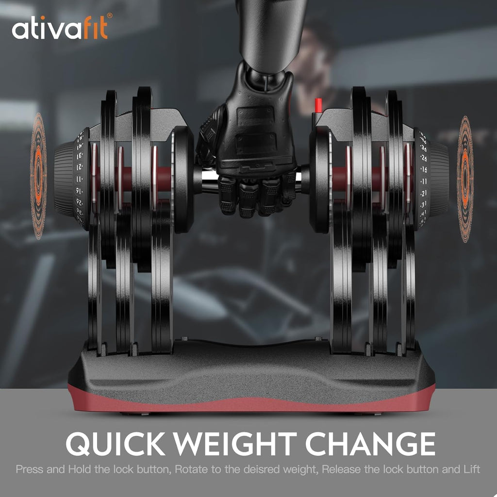 ATIVAFIT Adjustable Dumbbell Set of 2, 5–88LB Quick Dial Free Weights with Double Safety Lock, Anti-Slip Steel Handle & Storage Box, Space Saving Home Gym Equipment for Full Body Strength Training, Suitable for Home Fitness Users