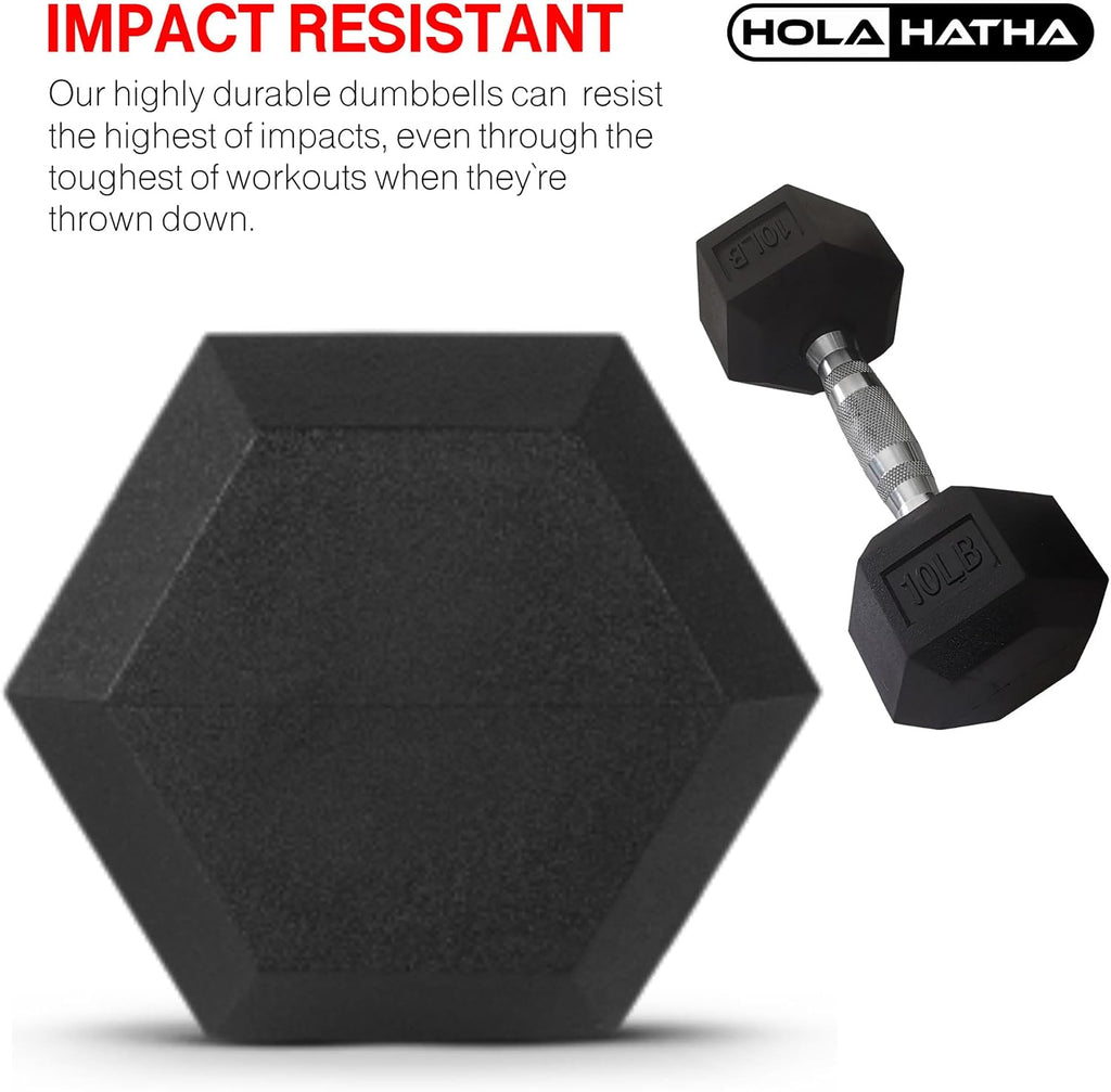 HolaHatha Hexagonal Dumbbell Free Hand Weight Set w/Rack