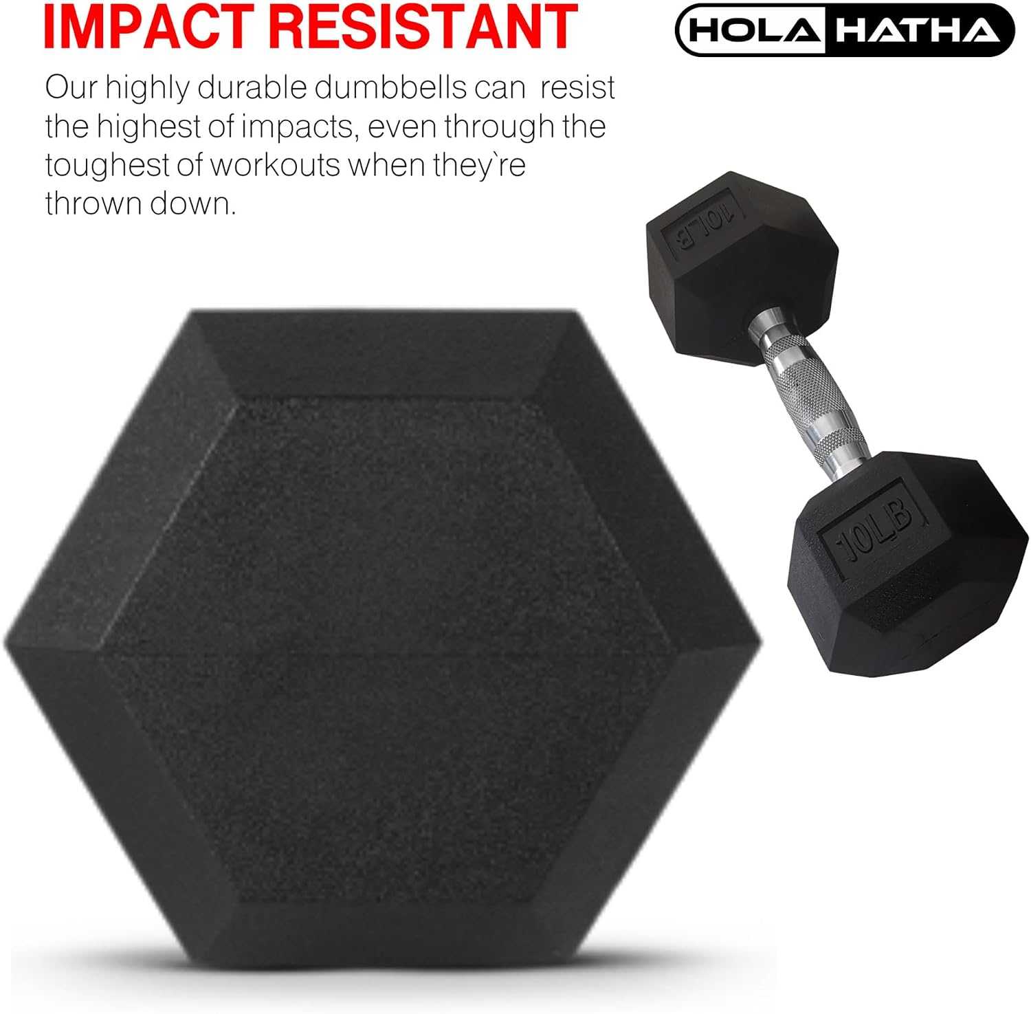 HolaHatha Hexagonal Dumbbell Free Hand Weight Set w/Rack