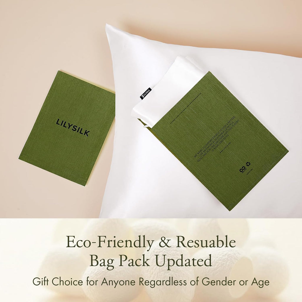 LILYSILK 22 Momme Silk Pillowcase for Hair and Skin 2 Pack, 600 Thread Count 100% Mulberry Silk, Soft Breathable Smooth Both Sided Silk Pillow Cover(Standard Size, 20''x26'', Ivory)