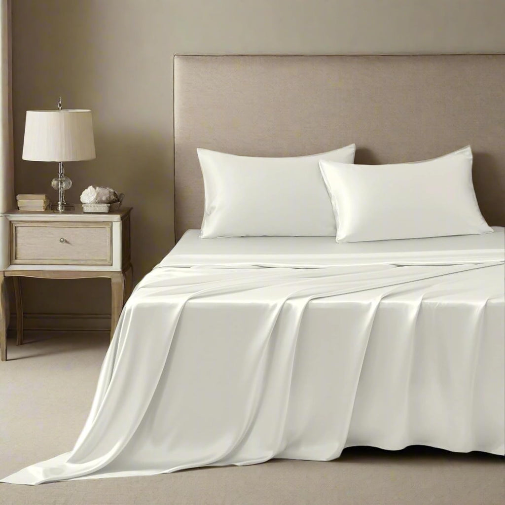Mulberry Park 100% Silk Sheet Set - 30 Momme, Grade 6A Charmeuse Mulberry Silk - 4pc Set, Cal-King Size with 16' Deep Pocket Fitted Sheet, Ivory