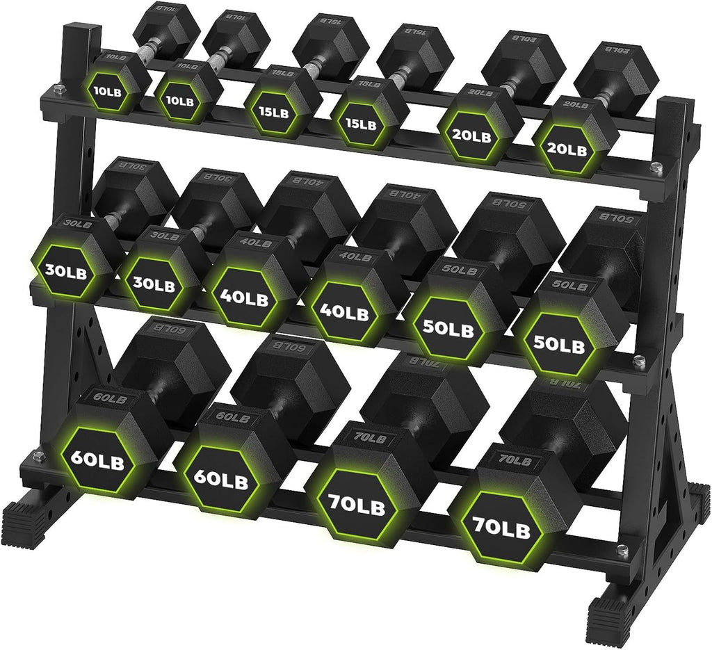 HANDBODE Hex Dumbbell Set with Rack, 300-840 lb Rubber Coated Fixed Weights Sets with Heavy Duty Storage Stand, Hexagon Shape, Multiple Weight Options Home Gym Equipment for Strength Training