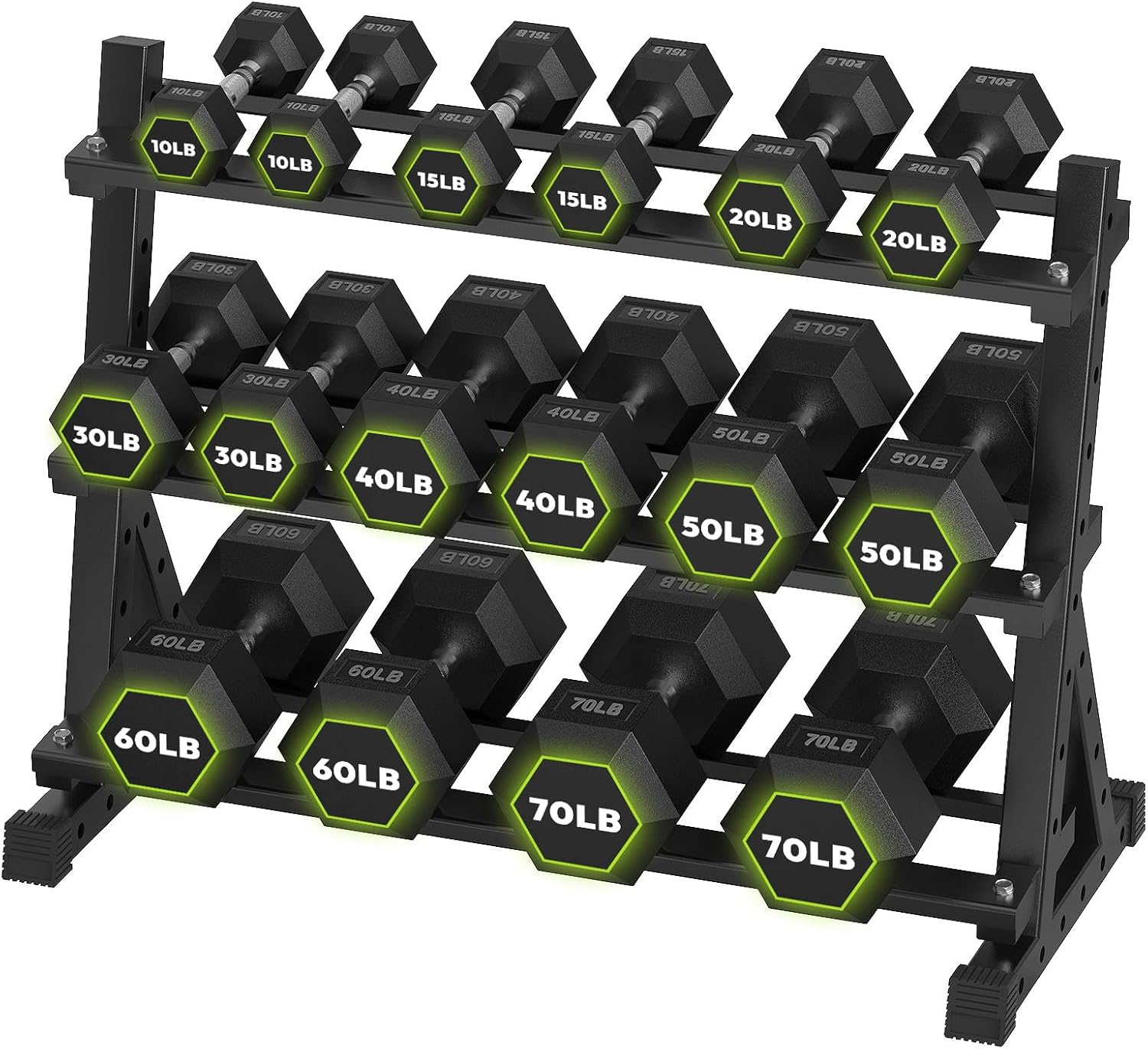 HANDBODE Hex Dumbbell Set with Rack, 300-840 lb Rubber Coated Fixed Weights Sets with Heavy Duty Storage Stand, Hexagon Shape, Multiple Weight Options Home Gym Equipment for Strength Training