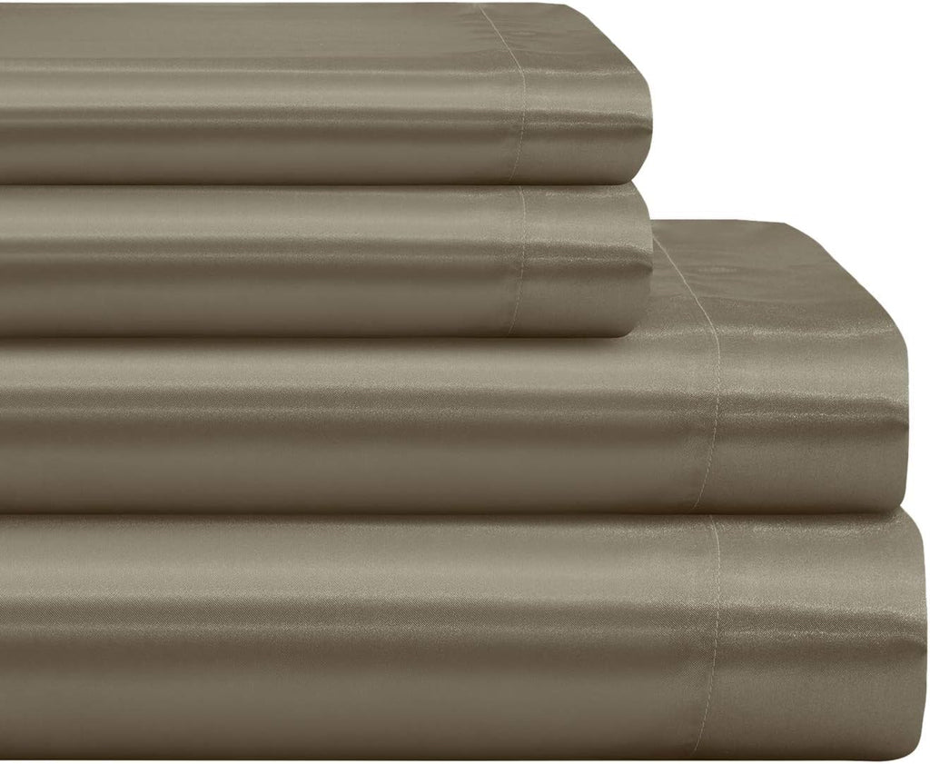 Mulberry Silk 6A Graded (25 Momme) Solid Sheet Set | Queen(60' X 80') Taupe |Comfy&Cozy Set Upto 18'(inch) Deep Pockets with Elastic Bounded 4 Piece Set | Oeko-Tex Standard