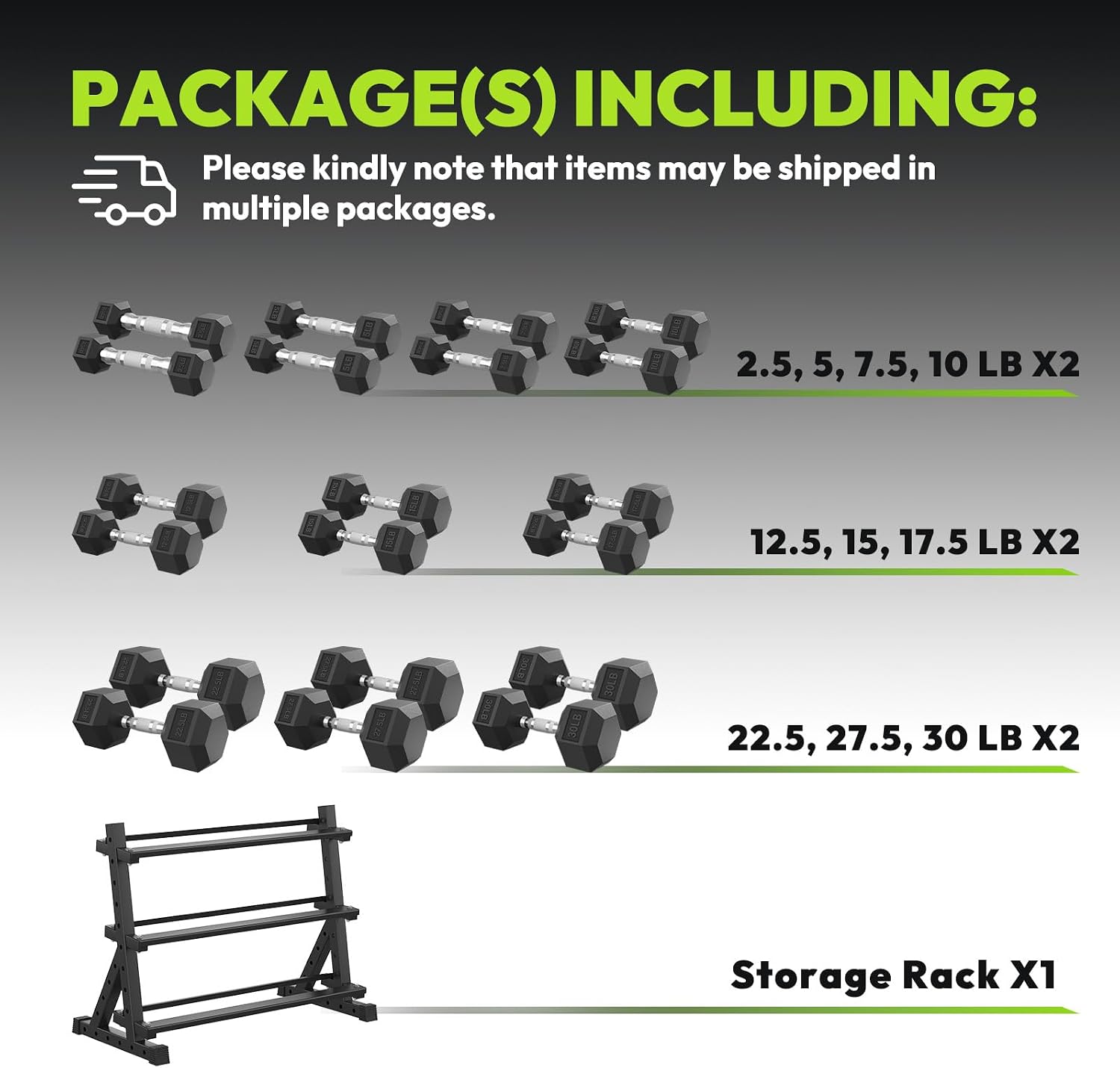 HANDBODE Hex Dumbbell Set with Rack, 300-840 lb Rubber Coated Fixed Weights Sets with Heavy Duty Storage Stand, Hexagon Shape, Multiple Weight Options Home Gym Equipment for Strength Training