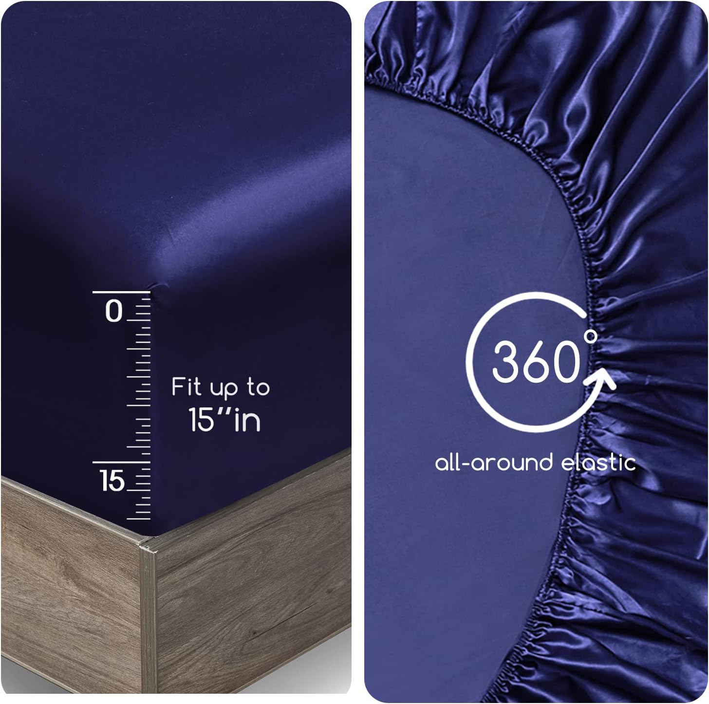 Mulberry Silk 6A Graded (19 Momme) Solid Sheet Set | Queen(60' X 80') Navy |Comfy&Cozy Set Upto 18'(inch) Deep Pockets with Elastic Bounded 4 Piece Set | Oeko-Tex Standard