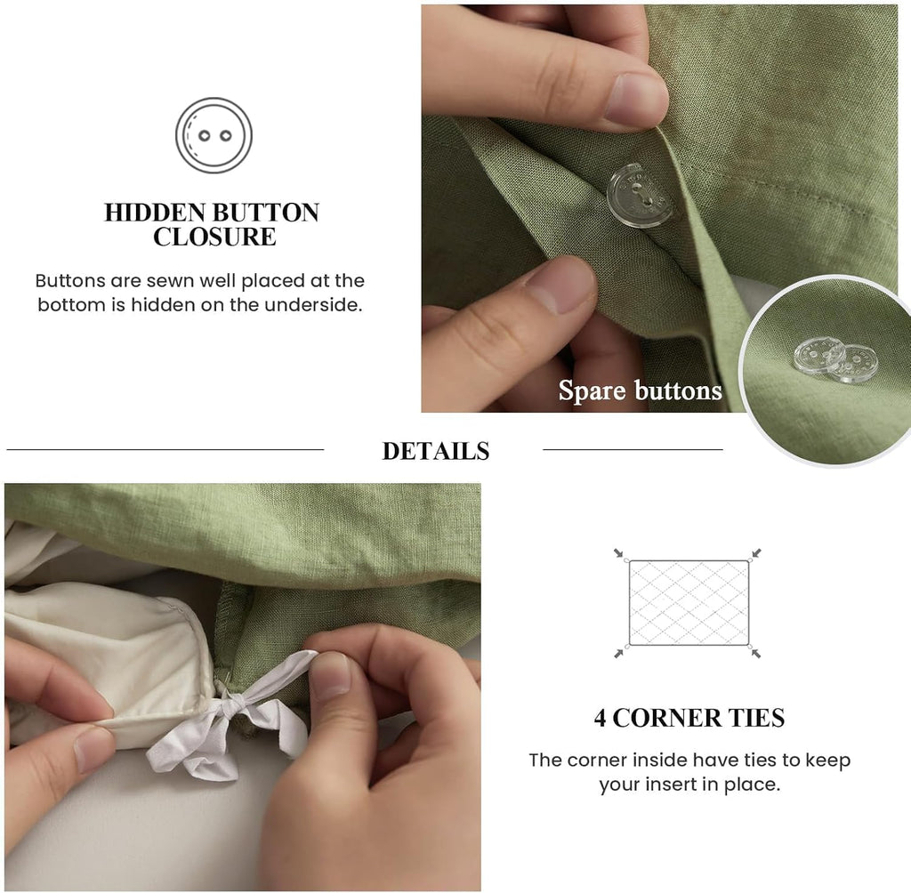 Simple&Opulence 100% Linen Duvet Cover Set, 3 PCS Natural French Flax Sage Green Ruffle Duvet Cover Full Size, Breathable Comfy Linen Bedding Comforter Cover with 2 Pillowcases (Sage Green, 78' X 86')