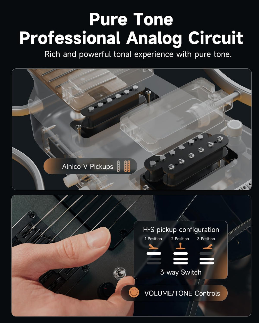 Donner HUSH X PRO Electric Guitar Kit - Smart Travel Guitar with Dozens of Preset Combinations, 7 Tone Sim Options, Midnight Glow
