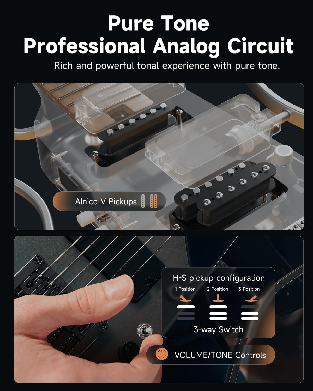 Donner HUSH X PRO Electric Guitar Kit - Smart Travel Guitar with Dozens of Preset Combinations, 7 Tone Sim Options, Midnight Glow