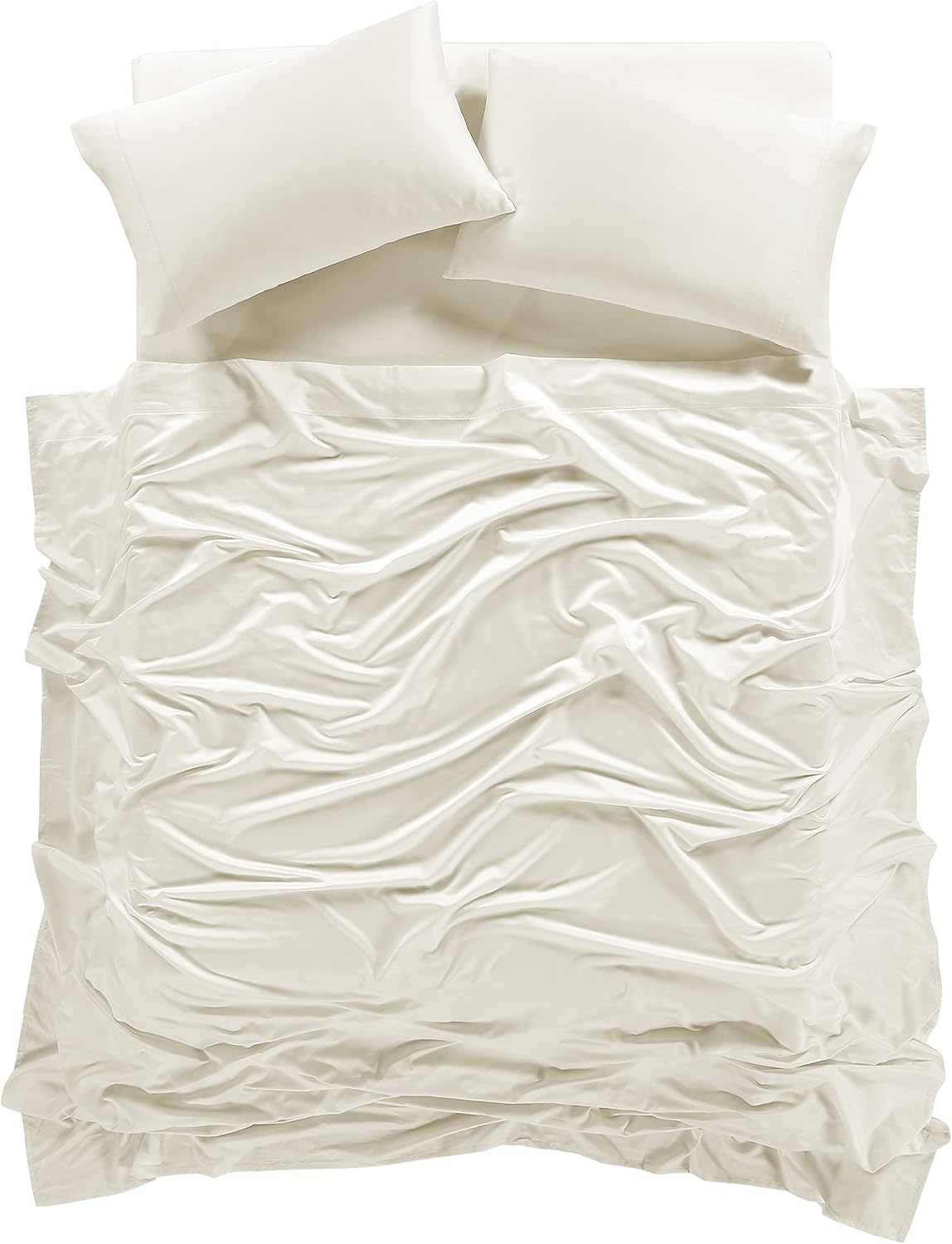 100% Supima Cotton Sheets 600 Thread Count,Bed Sheet Set Queen Size Sheets 4 Pieces,Soft & Silky Sateen Weave, Fits Mattress Up to 18',Deep Pocket, Breathable & Fade Resistant(Ivory,Queen)