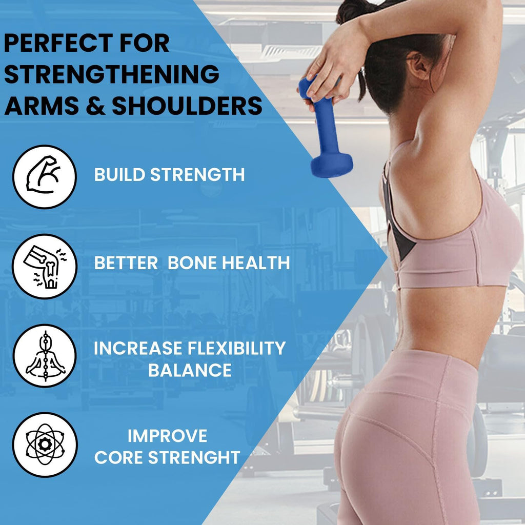 Neoprene Coated Fitbell Dumbbell (1LB to 10LB Pack of 1, 2, 4) | Dumbbell Set for Women & Men Durable Anti-Roll Anti-Slip Colour Blue | Ideal for Arm Rows Squats Chest Presses Bicep Curls