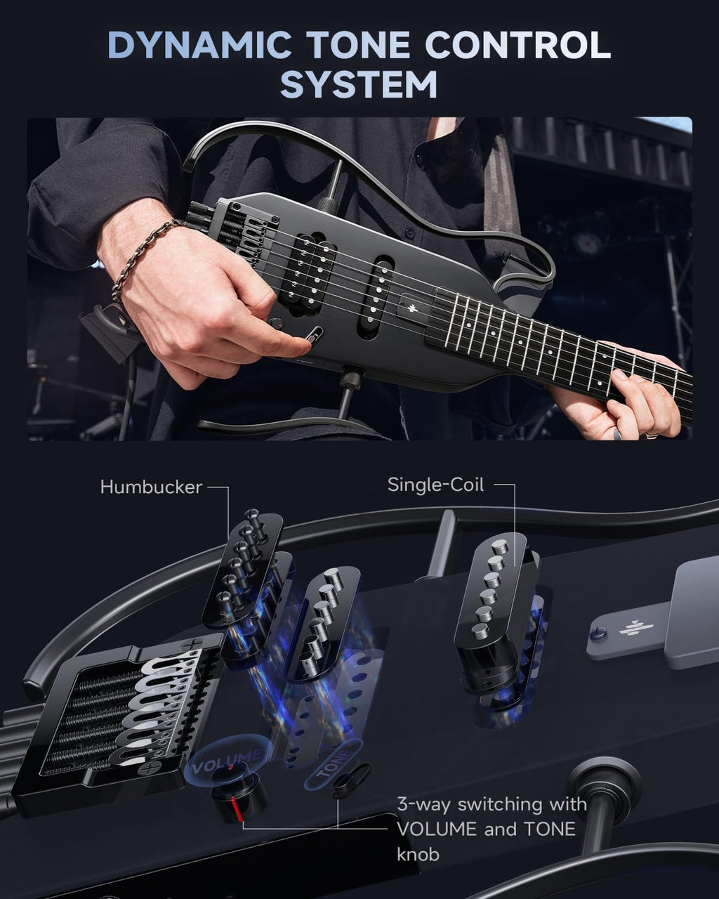 Donner HUSH X Electric Guitar Kit - Featherlight Travel Guitar with Easy Assemble Stands, Great for Travel and Practice, Mahogany Solid Body, Gig Bag, All Accessories, Black