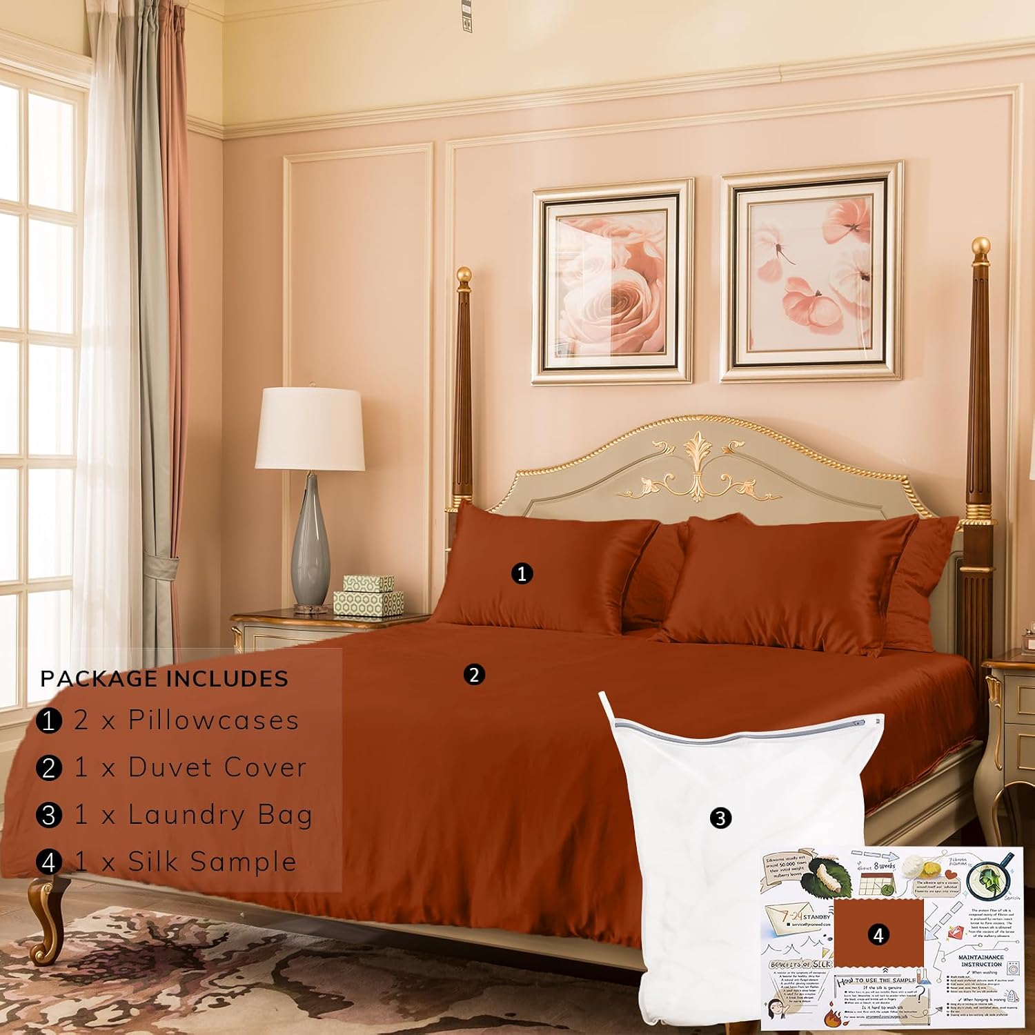 PROMEED 100% Mulberry Silk Duvet Cover Set 3PCS Full Size, Real 23 Momme Grade 6A Silk Bedding Set with Duvet Cover and Pillowcases (Dusk, Full)