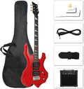 Ktaxon Burning Fire Design Electric Guitar Kit, 36-inch HSH Pickup Electric Guitar Beginner Guitar Set with Amplifier, Rosewood Fingerboard, 5-Ways Pickup Switch (Red)