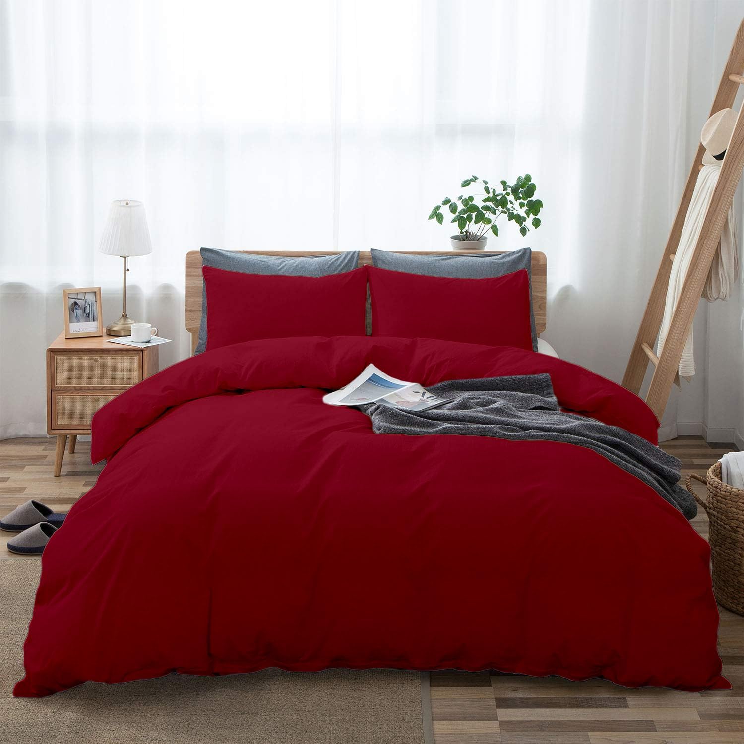 Duvet Cover Oversized King Plus 120'x128' 3 Piece 100% Egyptian Cotton Luxury Soft & Breathable 600 Thread Count with Zipper Closure & Corner Ties Soft Comforter Cover (Burgundy)