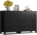 WLIVE Farmhouse Dresser for Bedroom, 51.18'' Wide 7 Drawer Wood Dresser, Black TV Stand for 65 inch TV, Wooden Chest of Drawers for Bedroom, Modern Clothes Organizer for Living Room, Hallway
