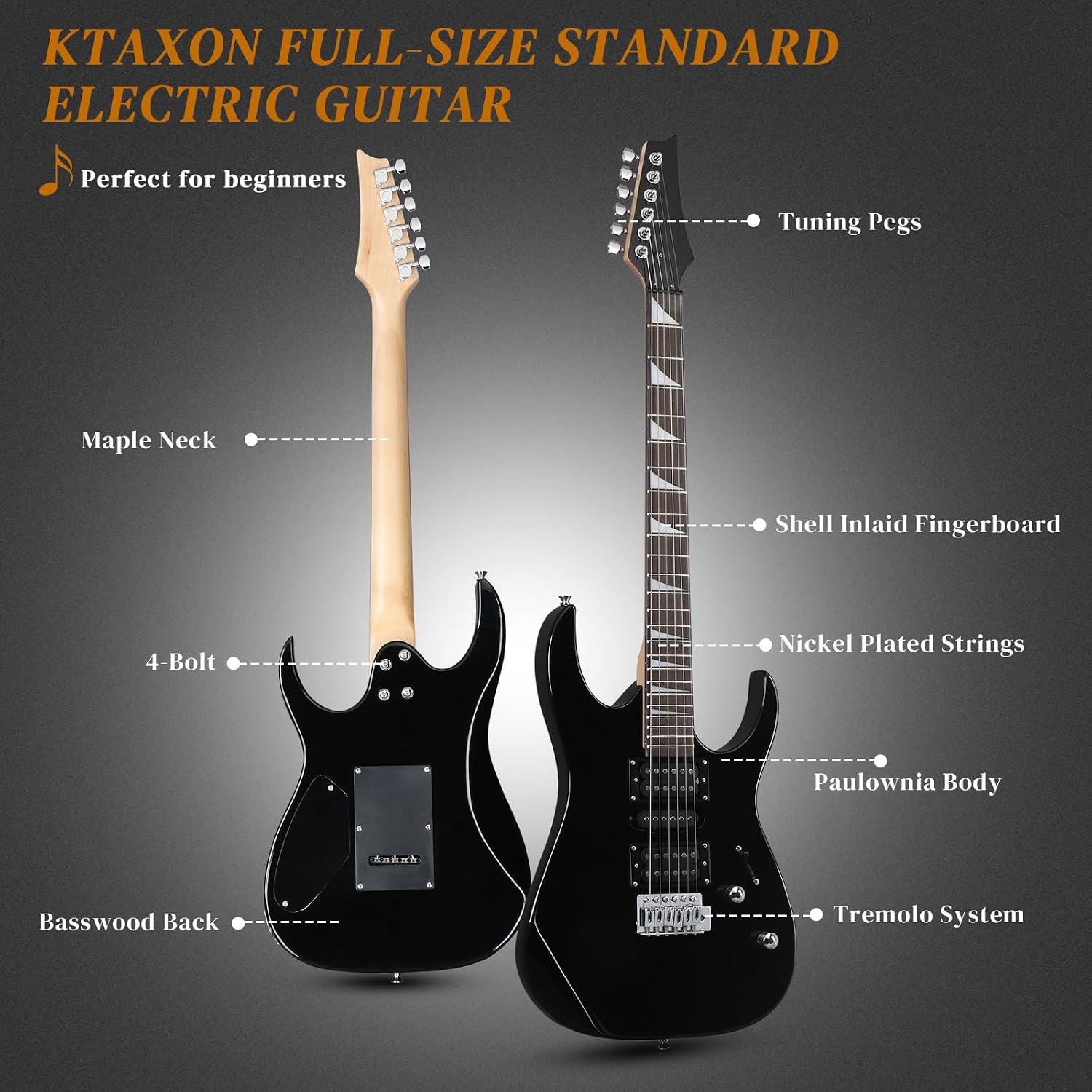 Ktaxon 39' Electric Guitar with 20Watt Amp, Full Size 170 Model Starter Guitar Kit for Beginners & Professionals W/Bag, Shoulder Strap, Wrench Tool, Plectrum - Black