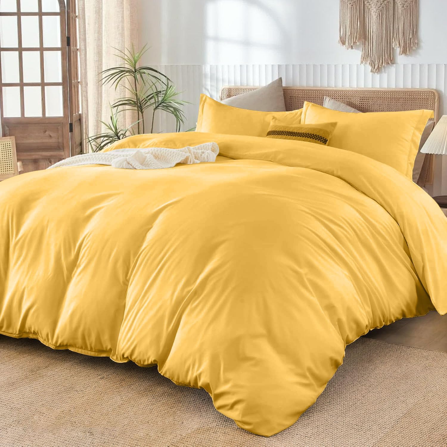 800TC 3 Sided Zipper Duvet Cover Set Soft Egyptian Cotton 3 Sided Zipper Closure, 3 PCS 1-Duvet Cover & 2- Pillow Shams - King-XL Size (98' x 116') Inches, (Solid Gold)