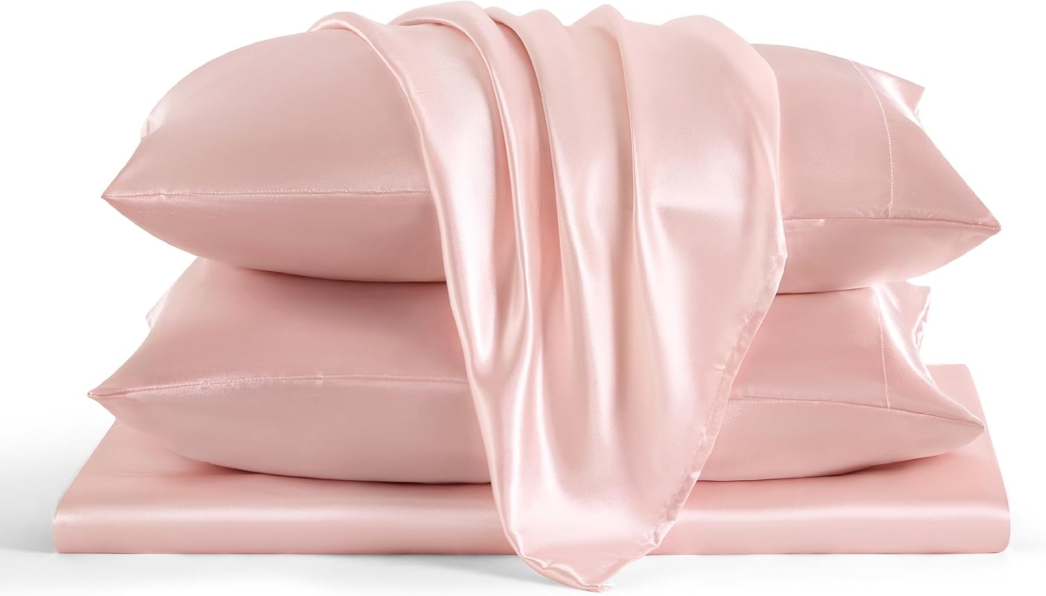 4 Pieces Sheet Set, 100% Mulberry Silk Bed Sheets Fits 10-12' Deep Pocket, 22 Momme Twin Size 6A Luxury Silk Bedding Set with Flat Sheet, Fitted Sheet & 2 Pillowcases (Solid, Light Pink)