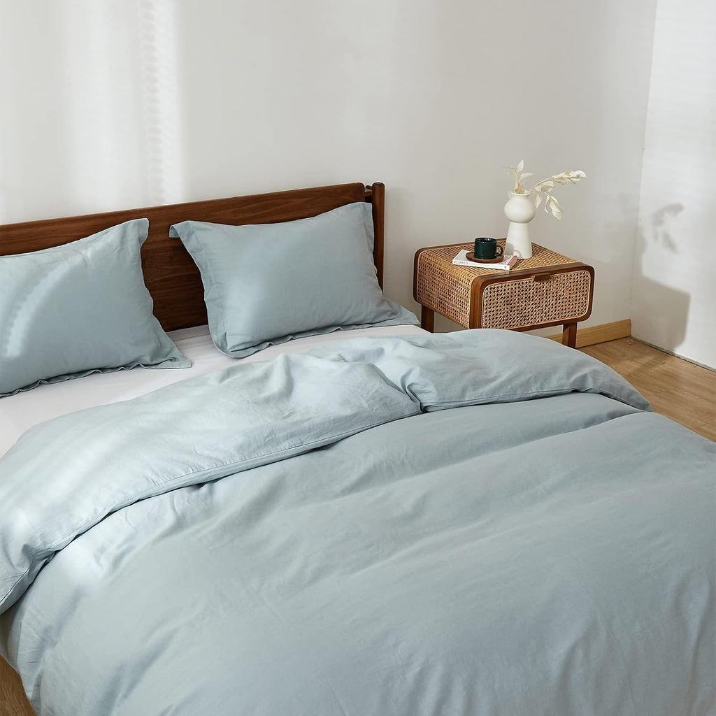 Simple&Opulence 100% Linen Duvet Cover Set, 3 PCS Natural French Flax Dusty Blue Duvet Cover King Size, Breathable Soft Comfy Linen Bedding Comforter Cover with 2 Pillowcases(Dusty Blue, 104'x92')