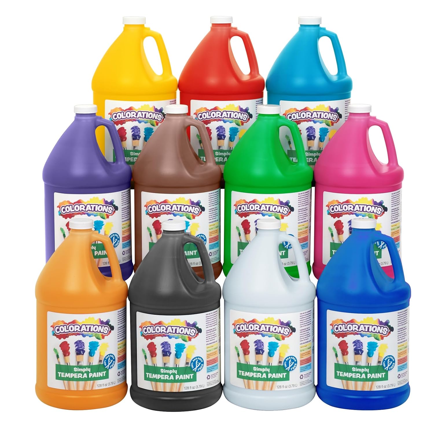 Colorations Paraben-Free Simply Tempera Paint for Kids - Set of 11 Gallons, Vibrant Poster and Classroom Paint, Made in United States, Non-Toxic, Arts and Crafts Supplies
