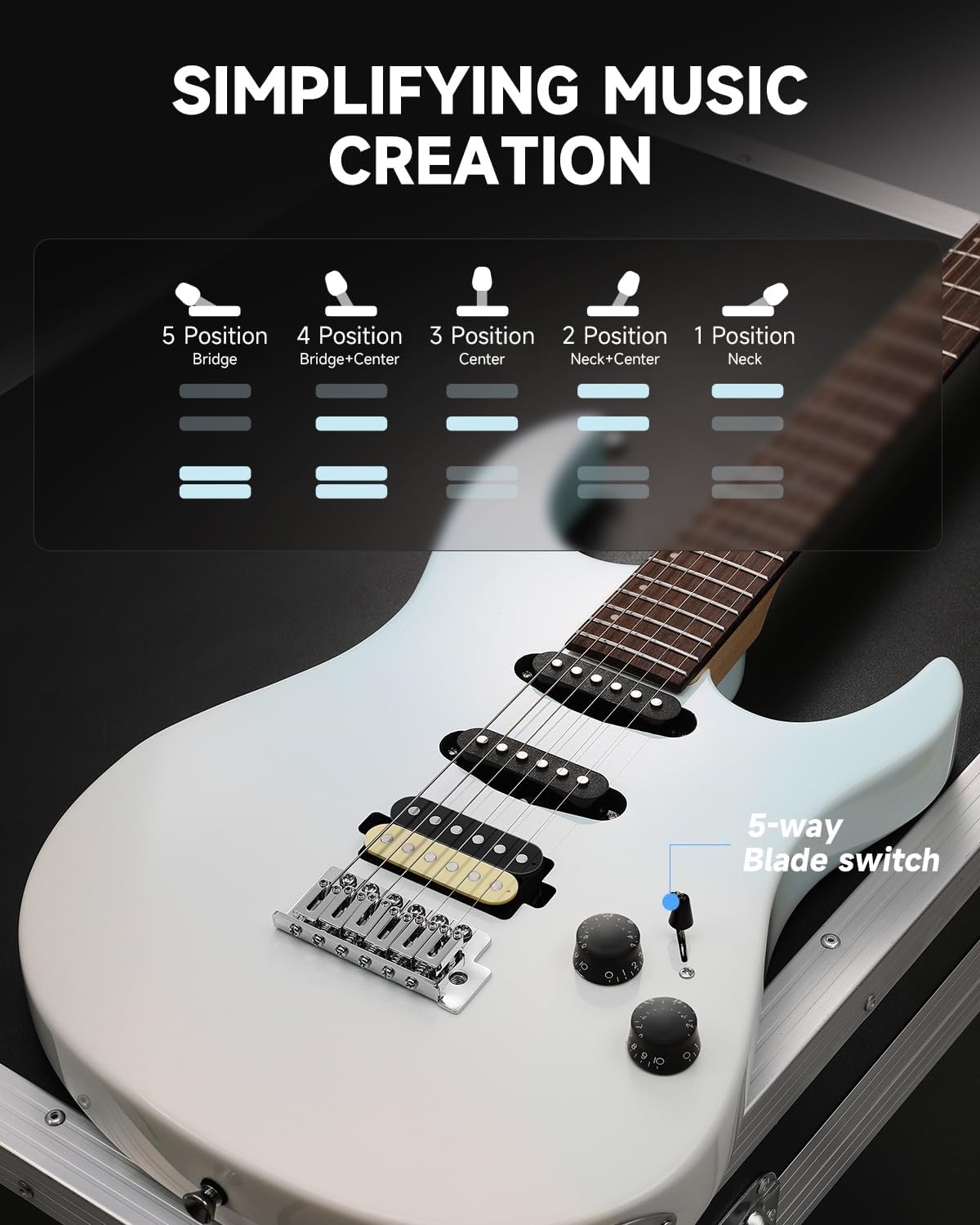 Donner DMT-66 Solid Body Electric Guitar Kit for Beginners, Full Size 39' Electric Guitar with HSS Pickups, Poplar Body, Maple Neck, Starter Guitar with Gig Bag, Strap, Whammy Bar Arm, Gradient Blue