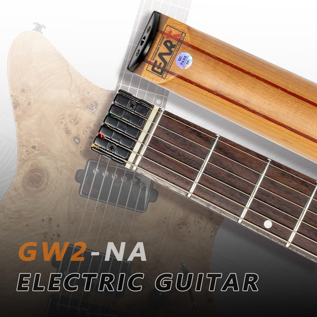 EART GW2 25.5' Headless Electric Guitar - Roasted Padauk Soild Body/5pc Maple Neck - Alnico-V Pickups, Stainless Frets