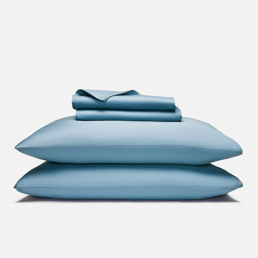 Brooklinen Luxury Sateen 4 Piece Sheet Set - 100% Cotton Bed Sheets, Durable California King Size Sheets Set in Storm Blue, Oeko-TEX Certified Bedding Set, 1 Fitted Sheet, 1 Flat Sheet, 2 Pillowcases
