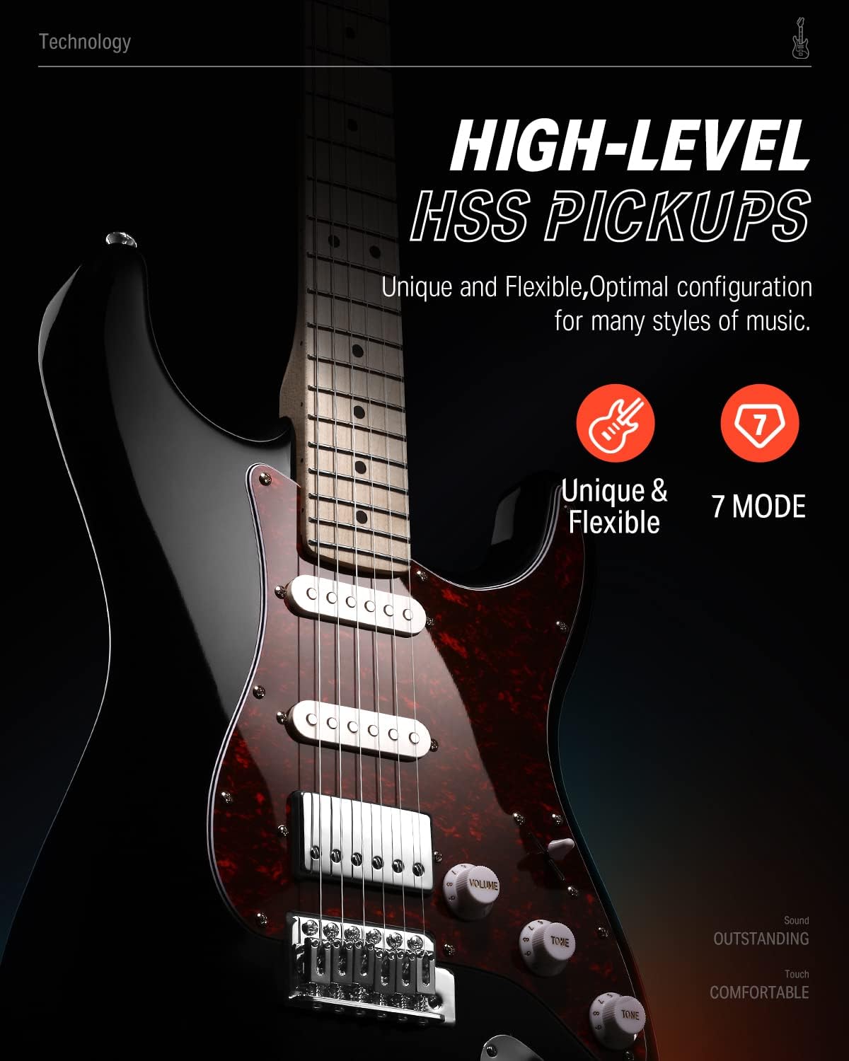 Donner, DST-152B 39' Electric Guitar Kit HSS Pickup Coil Split with Amp, Bag, Accessories, Black Solid Body Guitarra Electrica