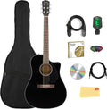 Fender CD-60SCE Solid Top Dreadnought Acoustic-Electric Guitar - Black Bundle with Gig Bag, Cable, Tuner, Strap, Strings, Picks, Austin Bazaar Instructional DVD, and Polishing Cloth