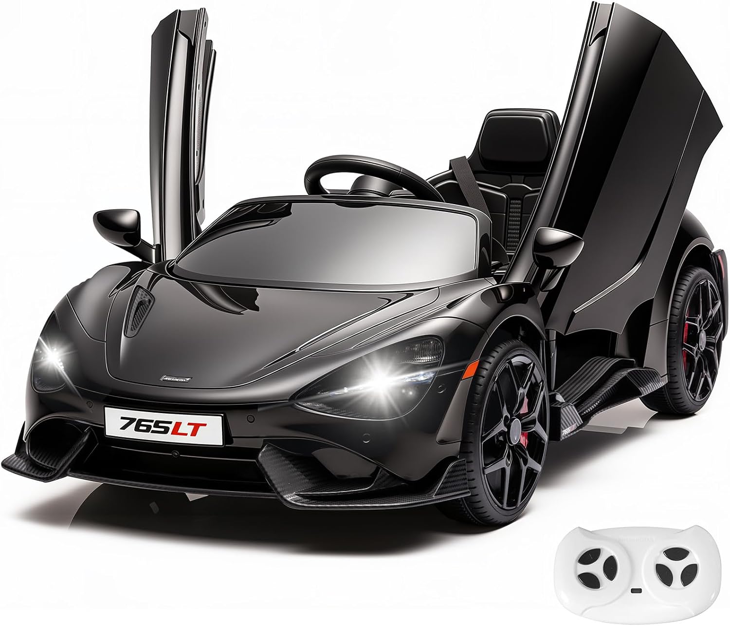 Kids Ride-on Car Licensed McLaren765LT for 3-6Years Old, Electric car 12V Battery Powered Electric Vehicle, w/Parent Remote, Music Player, LED Lights, Smooth Start, 3 Speeds, (Black)