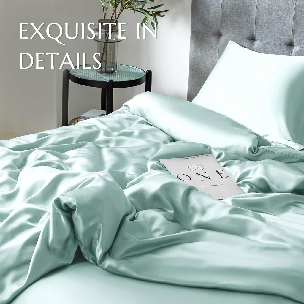 THXSILK 100% Mulberry Silk Duvet Cover, 7A+ Silk Comforter Cover, Seamless Breathable Comforter Quilt Cover with Zipper Closure - Seamless, Ultra Soft, Durable, Full Size, Light Blue