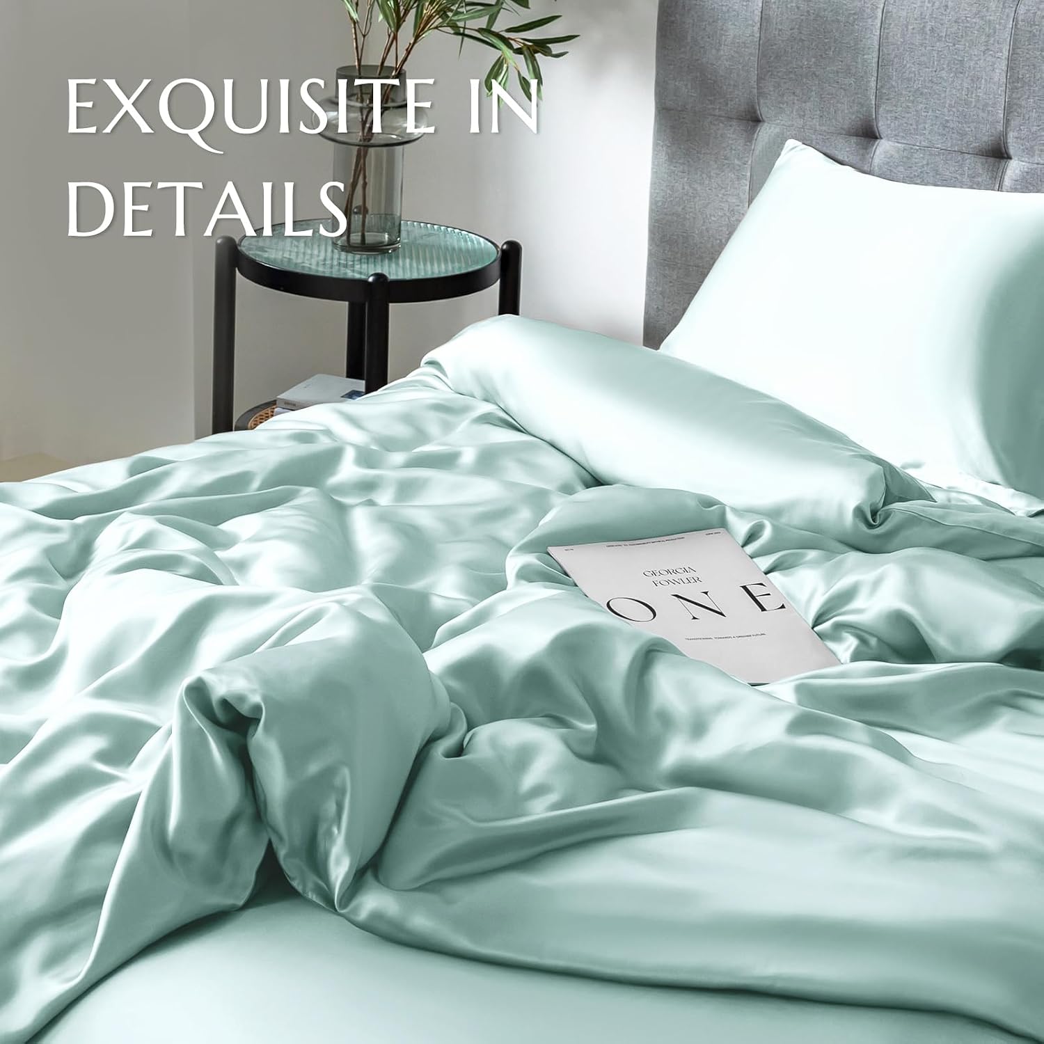 THXSILK 100% Mulberry Silk Duvet Cover, 7A+ Silk Comforter Cover, Seamless Breathable Comforter Quilt Cover with Zipper Closure - Seamless, Ultra Soft, Durable, California King, Light Blue