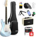 Donner DST-152R Electric Guitar, 39' Beginner Electric Guitar Kit, HSS Pickup with Coil Split, Guitar Starter Set with Amp, Bag, All Accessories, Metallic Ice Blue