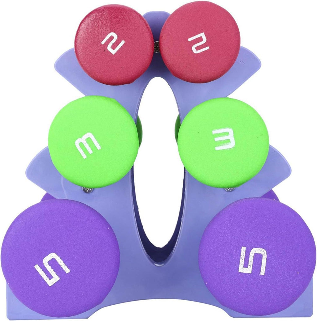 Gym Weights Set with 6pcs Hand Weights (2lb 3lb 5lb) and Space Saving Holder Rack Women Exercise Fitness Equipment for Bodybuilding Muscle Training at Home or Office