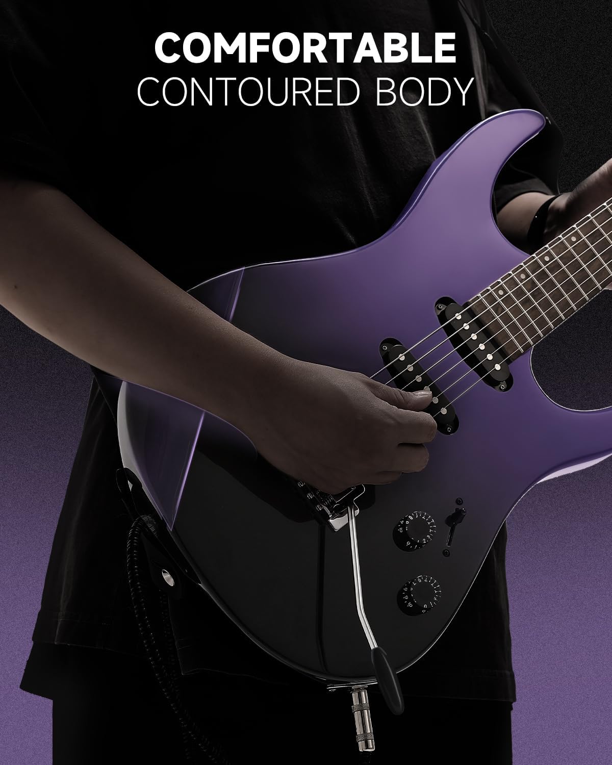 Donner DMT-66 Solid Body Electric Guitar Kit for Beginners, Full Size 39' Electric Guitar with HSS Pickups, Poplar Body, Maple Neck, Starter Guitar with Gig Bag, Strap, Whammy Bar Arm, Purplish Black