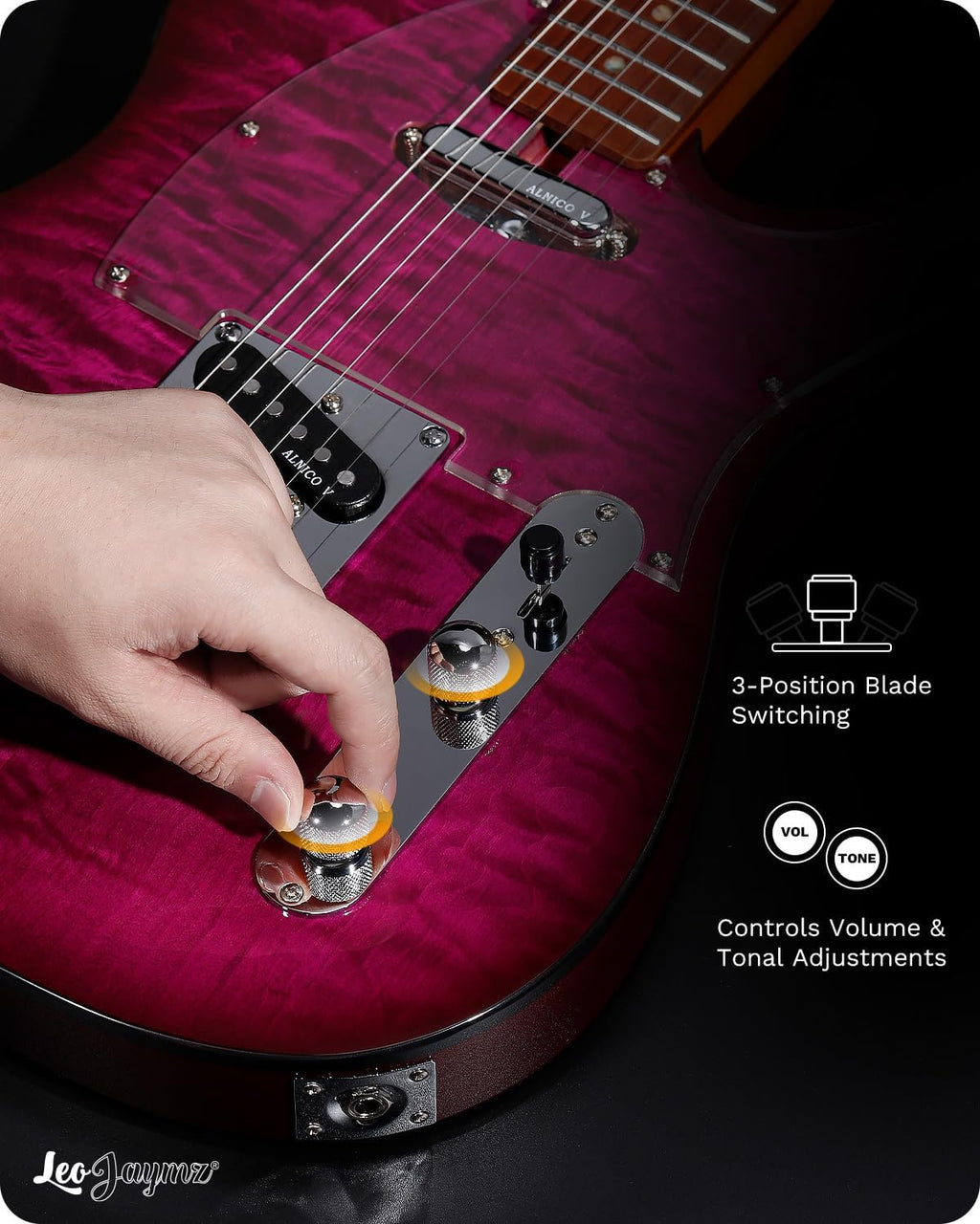 Leo Jaymz TL Electric Guitar - Flame Maple Top, Mahogany Body, Maple Neck - Alnico V Pickups, Locking Tuners - Solid Choice for Beginners & Intermediate Players (Purple Ocean)